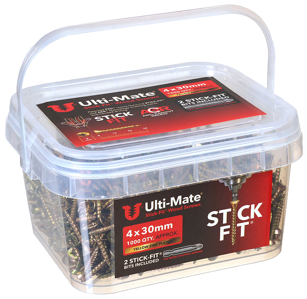 1000 piece tub 4.0mm x 30mm Wood Screws